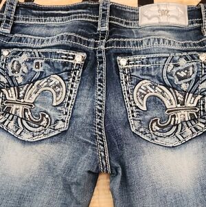 Miss Me Blue Skinny Jeans with Silver Embroidery